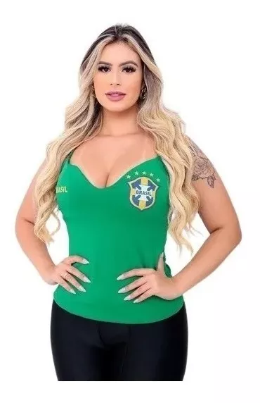 Blusa Regatinha Alça Feminina Com Bojo Brasil Copa
