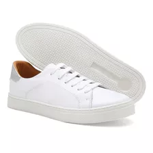 Tênis Feminino Sapato De Couro Branco Com Sola Branca 