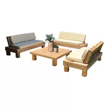 Terraza Rustic 3 Sillones Posavaso Tapiz Crema + Mesa Centro