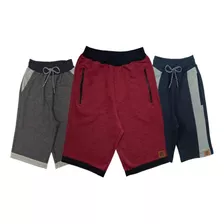 Kit 3 Bermudas De Moletinho Jeans Juvenil Menino 