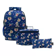 Set Mochila Lonchera Cartuchera Barbie Floral Porta Laptop N