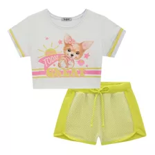 Conjunto Infantil Meninas Blusa E Shorts Em Tela