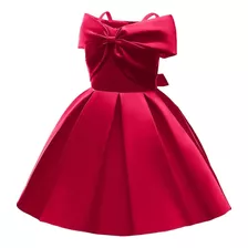 Vestido Niña Princesa Elegante De Satén Rojo 2 A 12 Años 