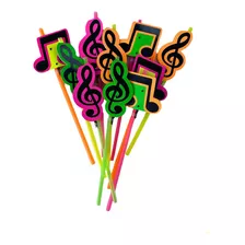 10 Canudos De Plástico Neon Notas Musicais Decoração Festas