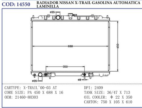 Radiador Nissan X-trail Gasolina Automatica Laminilla 16mm Foto 2