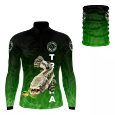 Kit Camisa Pesca + Bandana Traíra Verde Proteção Solar Uv50+