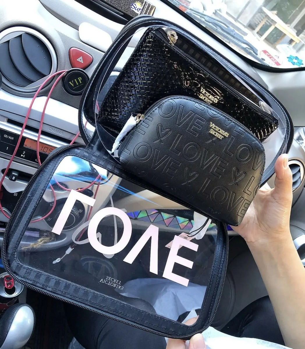 Kit Victoria Secret Portacosmetico Por 3 Negro Lisa