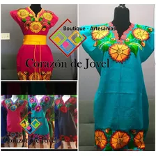 Lote/set De 6 Vestidos De Manta Bordados Artesanales Chiapas