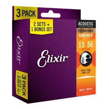 Pack 3 Encordoamento Elixir Violão 013 Phosphor Bronze 16546