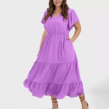 Vestido K De Talla Grande Para Mujer, Cuello En V, Casual De