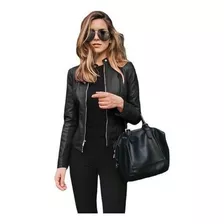 Chaqueta Casual De Cuero Con Pedrería Para Mujer Con Percha