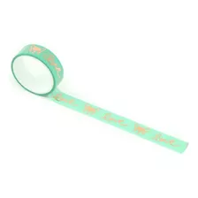 Fita Adesiva Washi Tape Love Pug Love Verde-água E Dourado