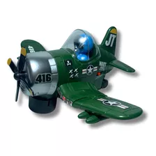 Avião Bate Volta Som E Luzes 1° Guerra Brinquedo Infantil Cor Verde