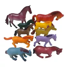 Kit 10 Cavalos Animais De Borracha Brinquedo Ref 1676