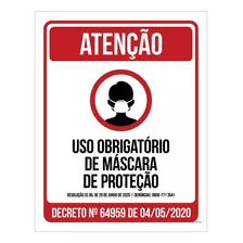 Placa De Atenção - Uso Obrigatório Máscara Proteção 18x23