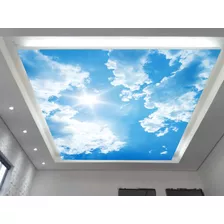 Papel De Teto Céu Azul Nuvens Dia Manhã Sol M² Rof04