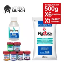 Set Porcelana Fria Eterna Plastika 500g 6 Pigmentos Barniz