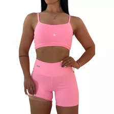 Conjunto Top E Bermuda Fitness Com Forro Zero Transparencia