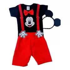 Conjunto Fantasia Do Mickey Com Orelhinhas E Suspensório 