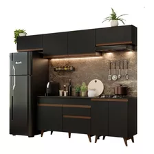 Armário De Cozinha Completa Madesa 260cm Preto Reims Grrm2600108n