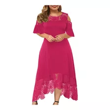 Vestido De Mujer U6 Color Sólido Talla Grande Cuello Redondo