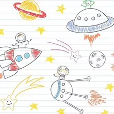 Papel De Parede Infantil Adesivo Espaço Astronauta Céu