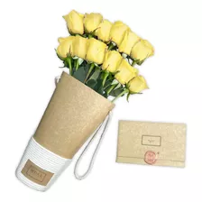 Cono 12 Rosas Amarillas - (ramo De Flores) - Florería 24hrs.