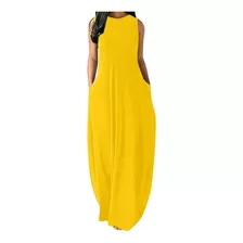 Mujer Suelto Liso Maxi Vestidos Chaleco Vestido Largo Con P