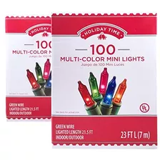 100 Luces Mini Multicolores Alambre Verde (paquete De 2...