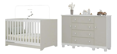 Berço Americano 3 Em 1 Com Cômoda 2 Portas 4 Gavetas Dengo Multimóveis Mp4694 Branco/off White