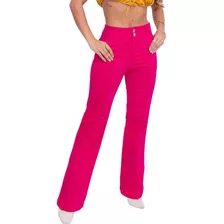 Calça Jeans Feminina Pantalona Wide Leg Com Lycra Pink Rosa