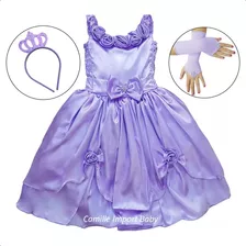 Vestido Princesa Sofia Rapunzel Infantil Juvenil Coroa Luva