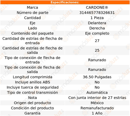 (1) Flecha Homocintica Derecha Spectra L4 2.0l 06/09 Foto 4