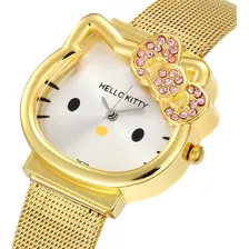 Reloj De Hello Kitty Brillantes Dorado Correa De Metal