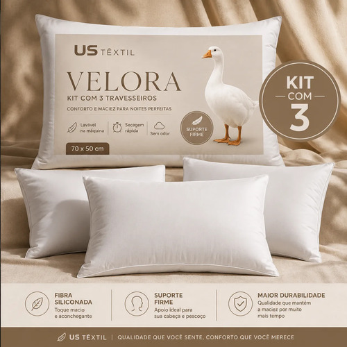 Kit 3 Travesseiros Pluma Sintética 70x50 Cm Branco