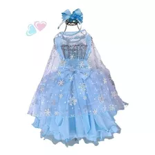 Kit Vestido Fantasia Elsa Frozen Tiara Com Saia De Armação