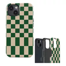 Carcasa Cuadros Verde Y Crema Funda Doble Capa Para iPhone