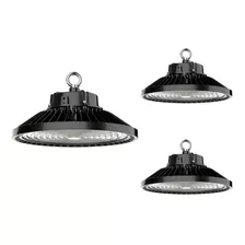 3 Luminária Refletor 100w Led Ufo Industrial Preto Galpão