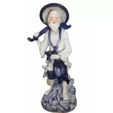 Estatua Escultura China De Porcelana El Pescador Antiguo