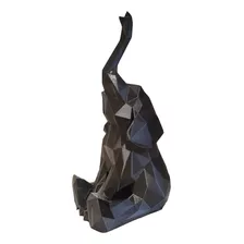 Escultura Estátua Elefante Facetado 15cm Decoração Ambiente Cor Preto