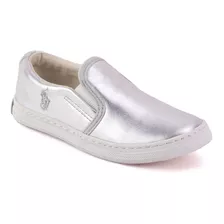 Tenis Polo Ralph Lauren Para Niña Plata Shine Tipo Slip On 