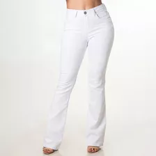 Calça Jeans Feminina Flare Cintura Alta Com Elastano Branca