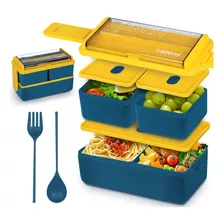 Lunch Box Bento Lonchera Térmica 1.4 L Con Cubiertos Color Azul Lunch Box Rectangular