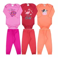 Kit Enxoval Calça Culote Mijão E Body Longo Conjunto Menina