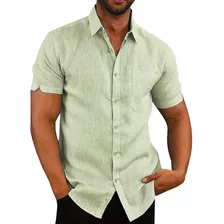 Camisa De Vestir Casual De Lino De Manga Corta Para Hombre