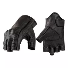 Guantes Sin Dedos Cuero Negros. Moto Patines Skate Bicicleta