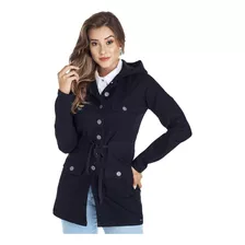 Jaqueta Jeans Influencer Parka Premium Acinturada Com Capuz