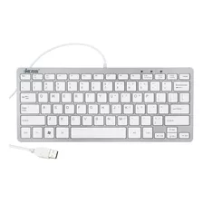 Teclado Delgado Para Pc Fino, Con Cable | Blanco / Plateado