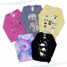 Kit Lote 5 Camiseta Blusa Inverno Menina Infantil Atacado