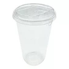 Vasos Curvos Con Tapa 500 Pzas 22 Oz Pla Biodegradable Color Transparentes